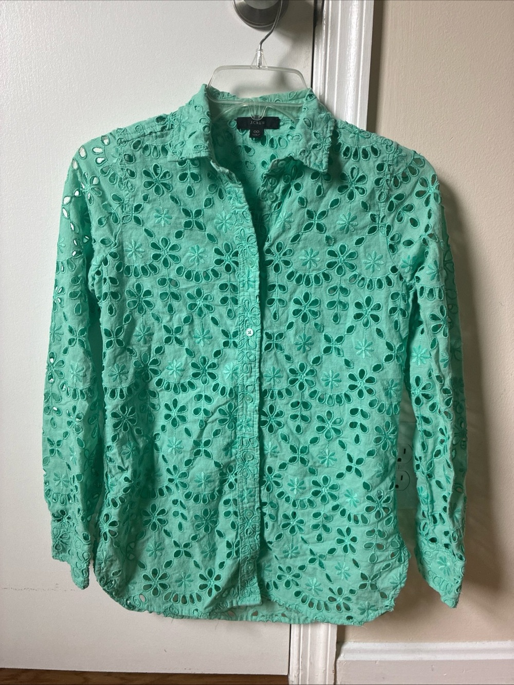 J. Crew button up shirt in embroidered eyelet 00 aqua